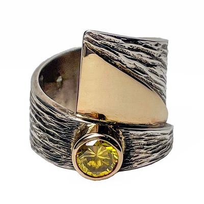 SILVER/14K OXIDIZED CZ WRAP RING