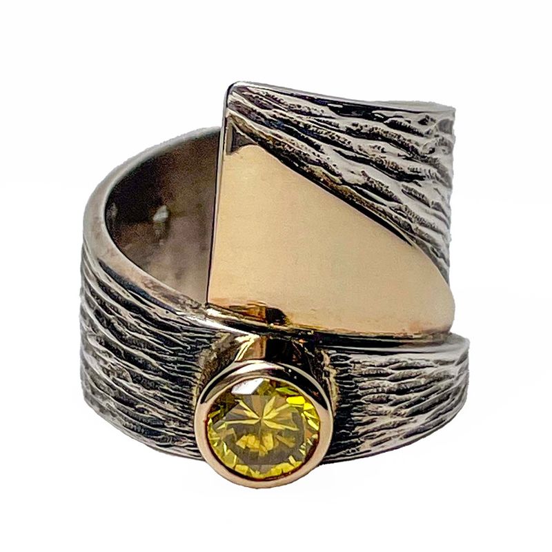 SILVER/14K OXIDIZED CZ WRAP RING