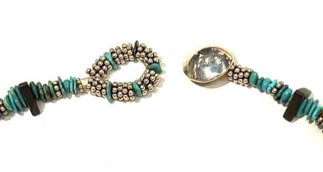SILVER TURQUOISE &amp; ONYX CACTUS NECKLACE