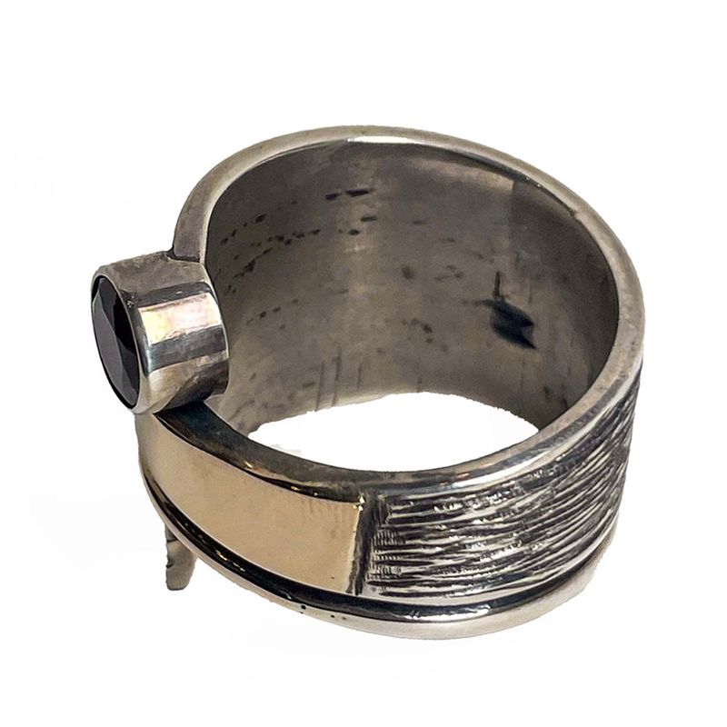 SILVER/14K OXIDIZED GARNET WRAP RING