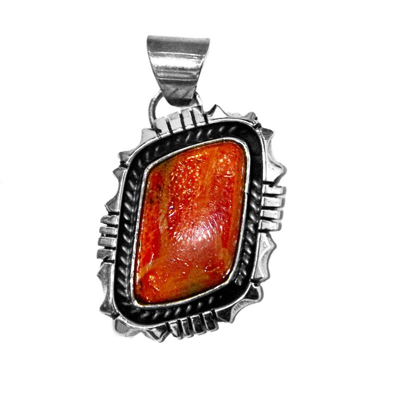 SILVER TRI SPONGE CORAL PENDANT-NAVAJO-AE