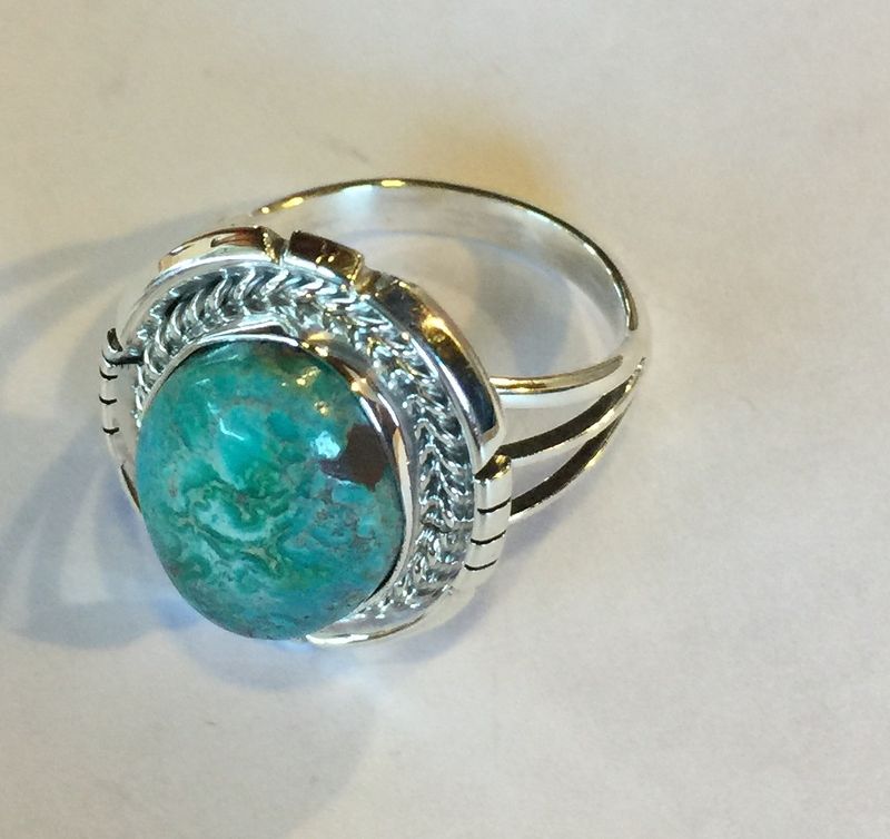 SILVER TURQUOISE RING - NAVAJO - SAMUEL YELLOWHAIR SIZE 8.5