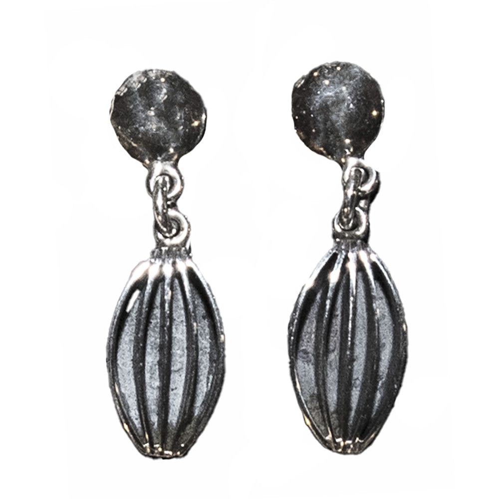 SILVER OVAL FLUTED EARRINGS NAVAJO - JAMES BAHE