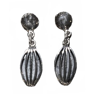 SILVER OVAL FLUTED EARRINGS NAVAJO - JAMES BAHE