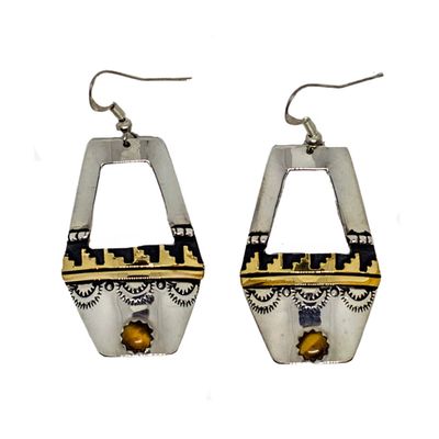 SILVER &amp; GOLD-FILLED TIGER EYE EARRINGS NAVAJO - T&amp;R SINGER