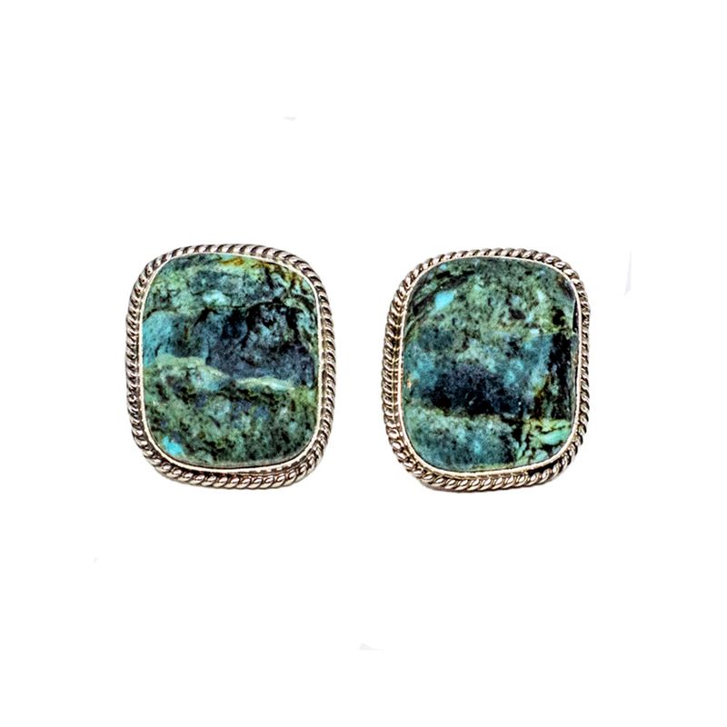 SILVER TURQUOISE EARRINGS NAVAJO - ROGER PINO