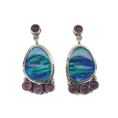 SILVER OPAL &amp; AMETHYST EARRINGS NAVAJO-RB