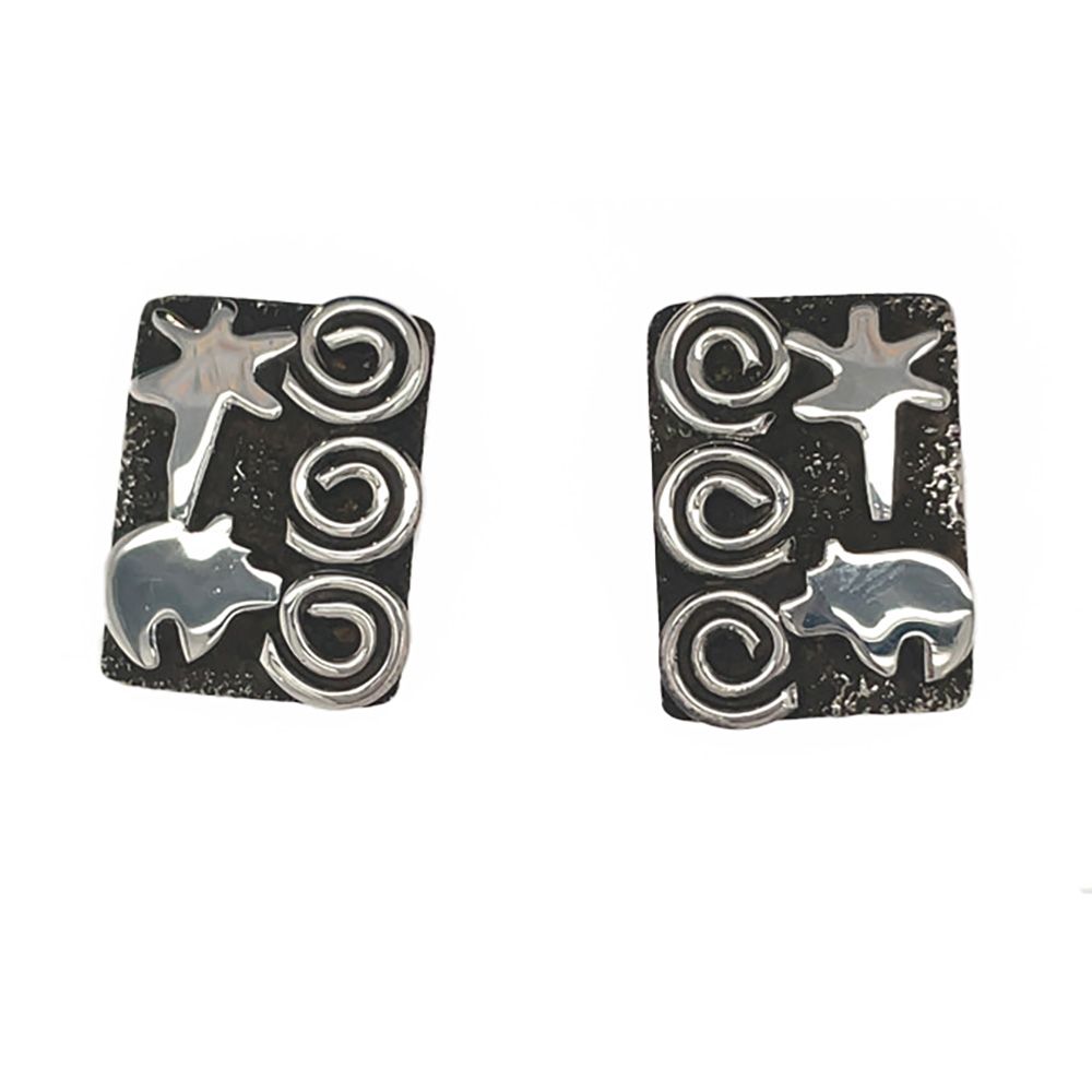 SILVER OVERLAY MOTIF EARRINGS NAVAJO-ALEX SANCHEZ