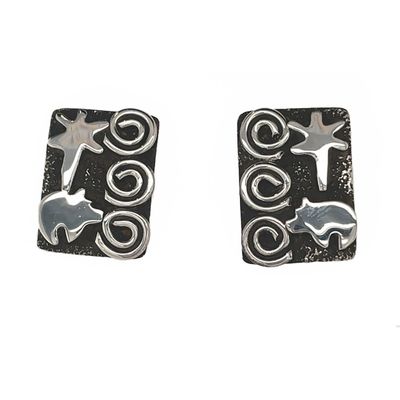 SILVER OVERLAY MOTIF EARRINGS NAVAJO-ALEX SANCHEZ