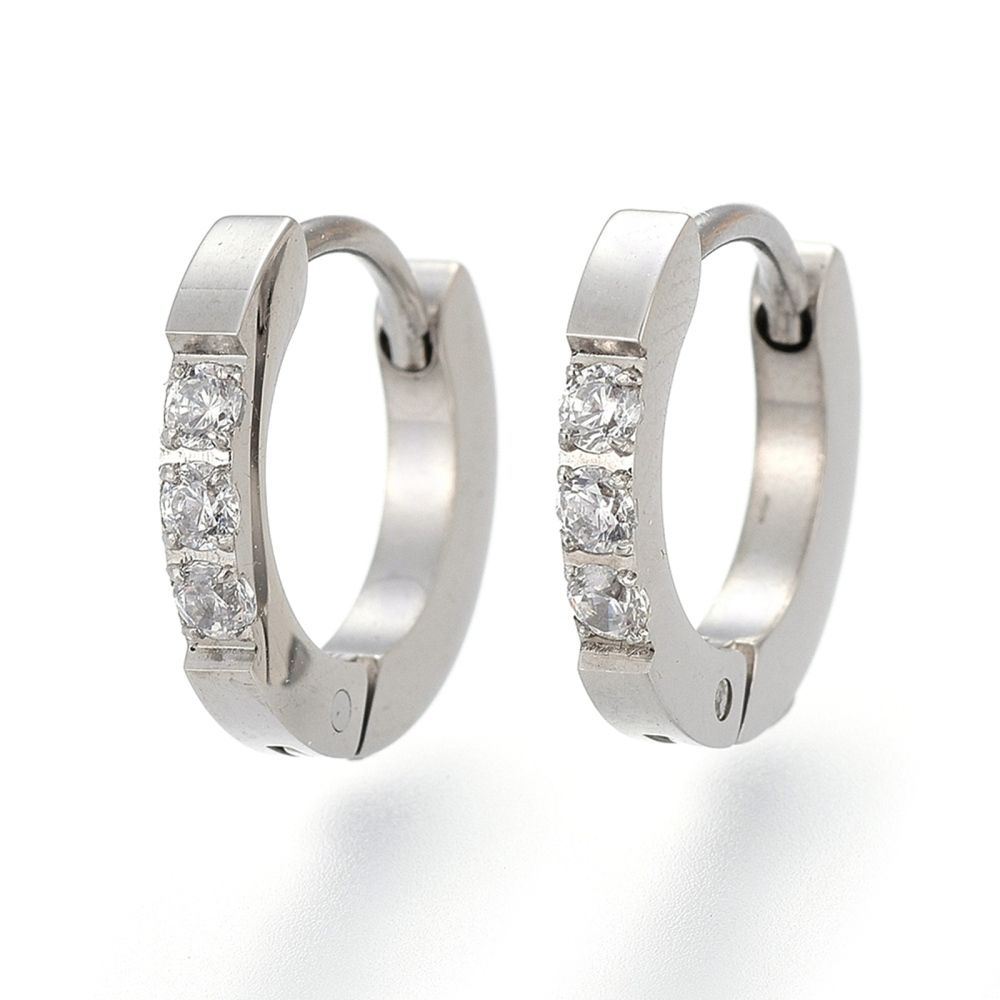 SILVER STAINLESS CZ 13MM HOOP HUGGIE EARRING
