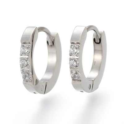 SILVER STAINLESS CZ 13MM HOOP HUGGIE EARRING