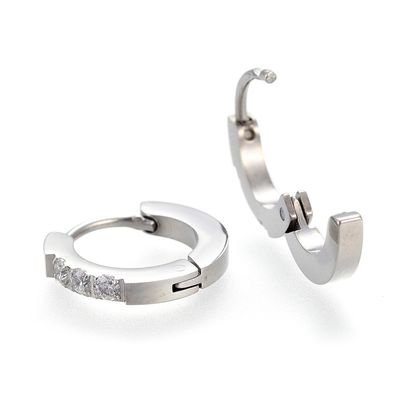 SILVER STAINLESS CZ 13MM HOOP HUGGIE EARRING