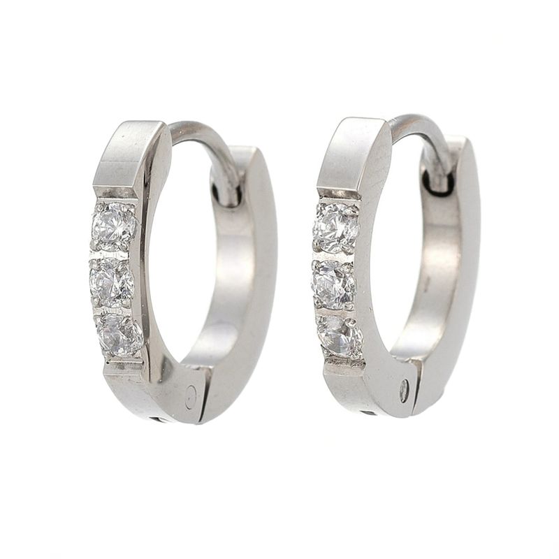 SILVER STAINLESS CZ 13MM HOOP HUGGIE EARRING SILVER STAINLESS CZ 13MM HOOP HUGGIE EARRING