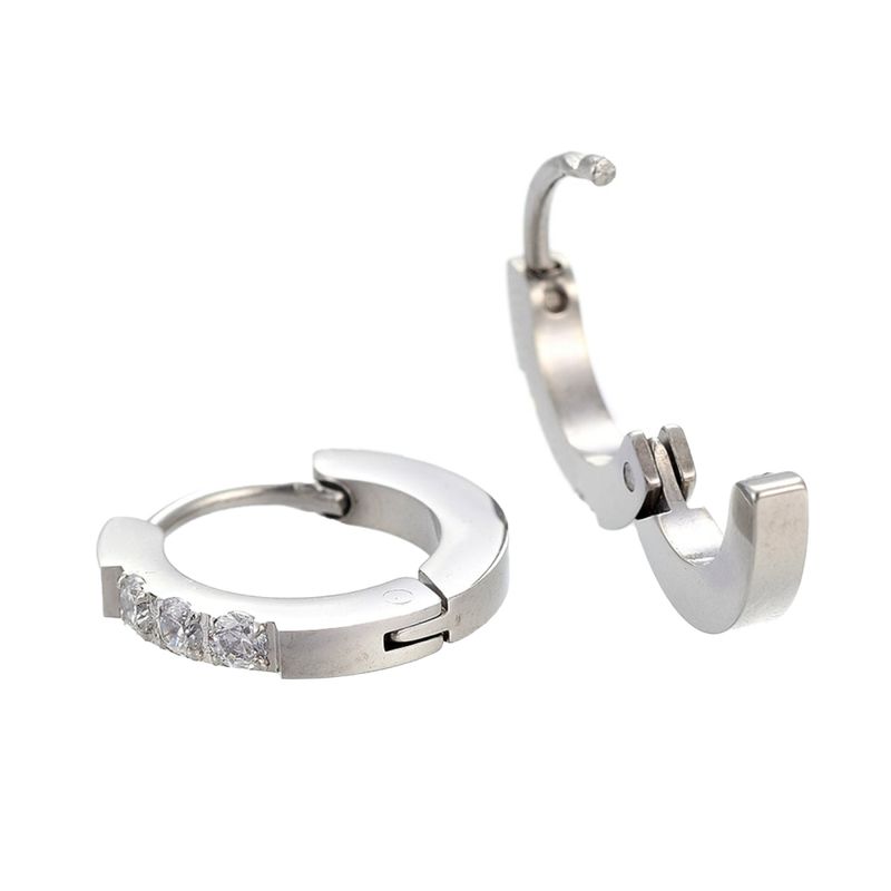 SILVER STAINLESS CZ 13MM HOOP HUGGIE EARRING