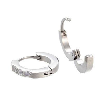 SILVER STAINLESS CZ 13MM HOOP HUGGIE EARRING