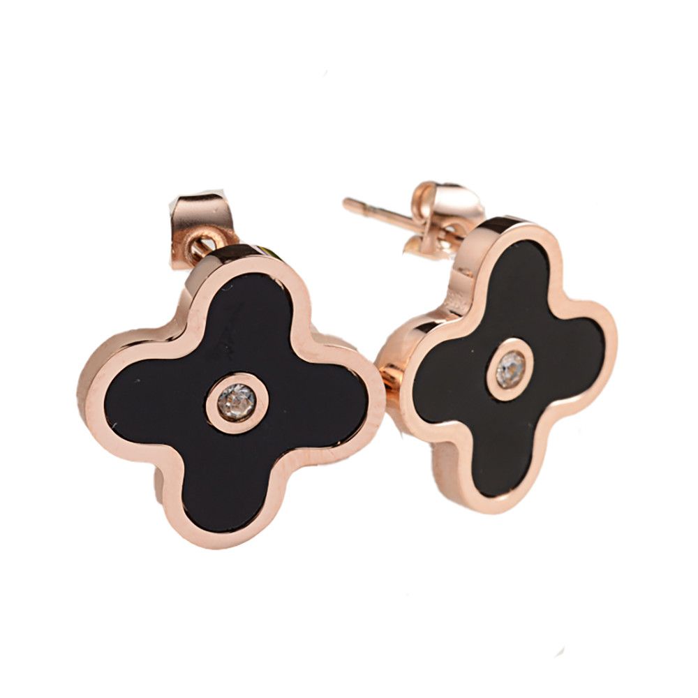 ROSE STAINLESS CZ &amp; ENAMEL FLOWER EARRINGS