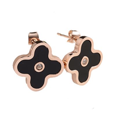 ROSE STAINLESS CZ &amp; ENAMEL FLOWER EARRINGS