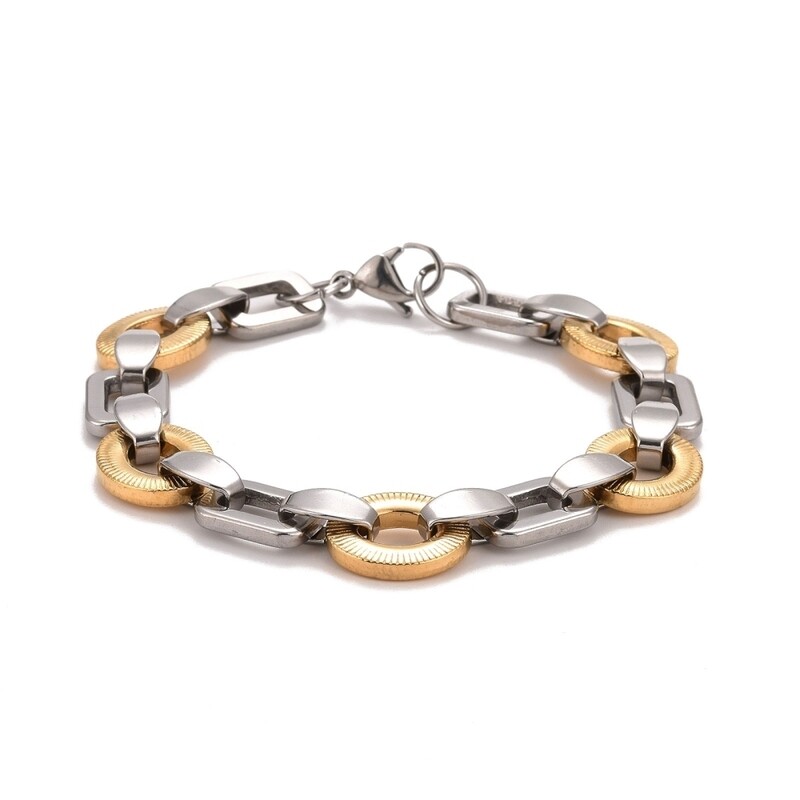 MIXED STAINLESS TEXTURE LINKED BRACELET