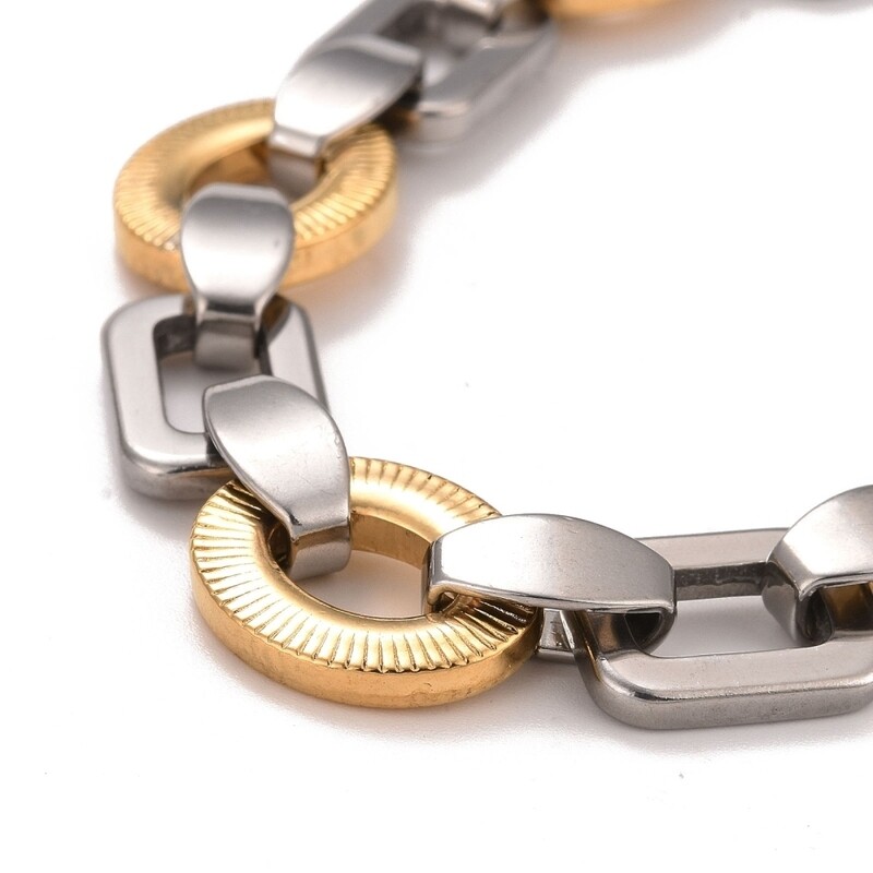 MIXED STAINLESS TEXTURE LINKED BRACELET
