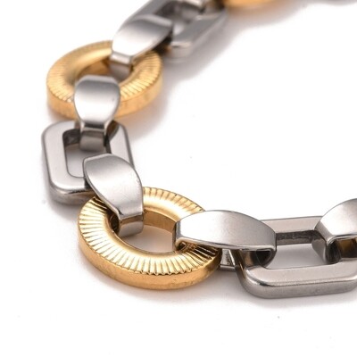 MIXED STAINLESS TEXTURE LINKED BRACELET
