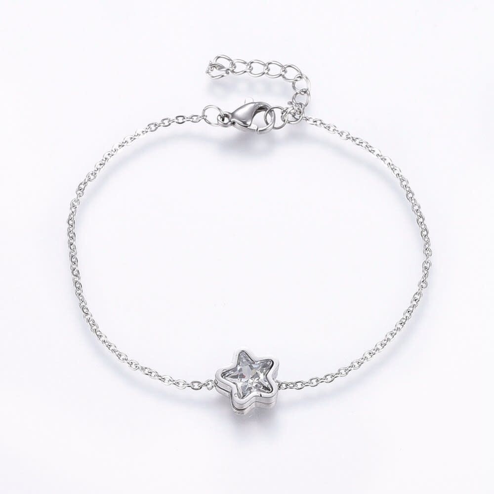 SILVER STAINLESS STAR CZ BRACELET