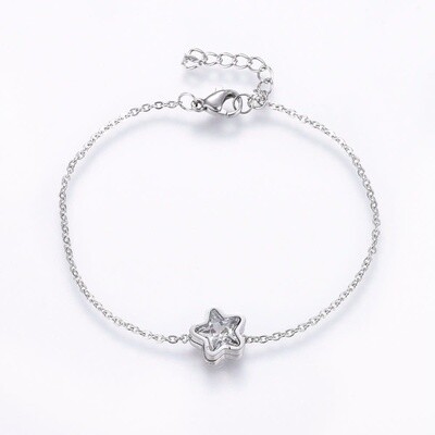 SILVER STAINLESS STAR CZ BRACELET