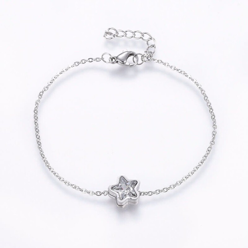 SILVER STAINLESS STAR CZ BRACELET