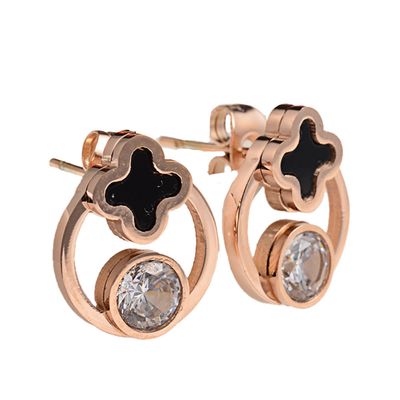 ROSE STAINLESS CZ &amp; ENAMEL EARRINGS