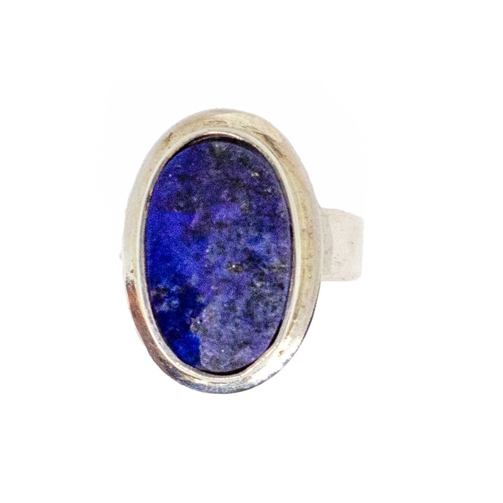 SILVER OVAL LAPIS ROUGH-CUT RING - 7