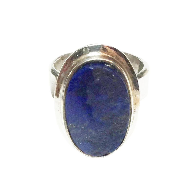 SILVER OVAL LAPIS ROUGH-CUT RING - 7