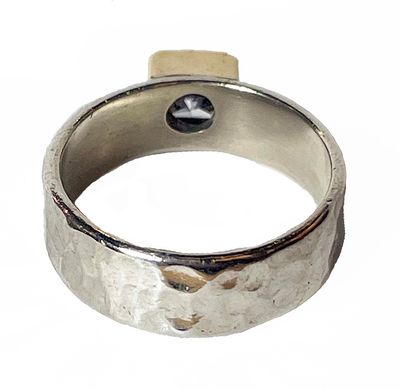 SILVER/14KT HAMMERED CZ RING