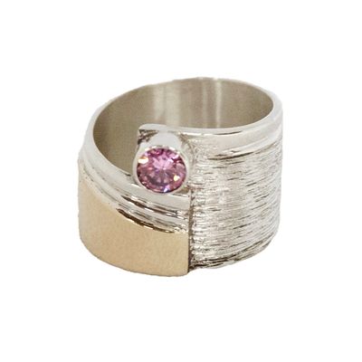 SILVER/14K PINK CZ WRAP RING 10