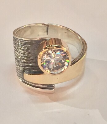 SS/14KT YG RING W/10MM WHT CZ