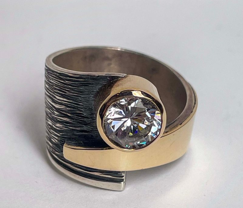 SS/14KT YG RING W/10MM WHT CZ