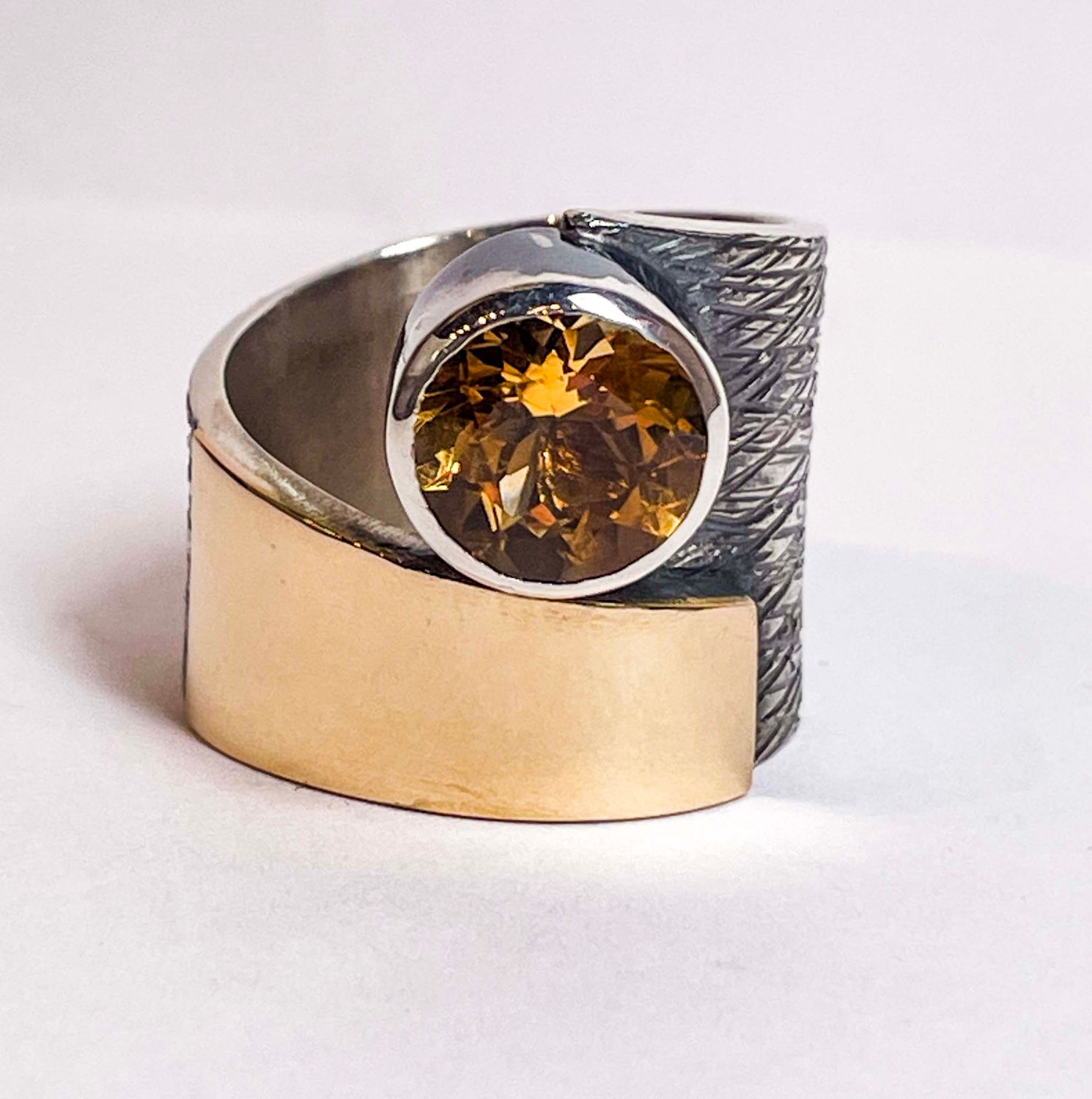 SILVER/14K OXIDIZED CITRINE WRAP RING