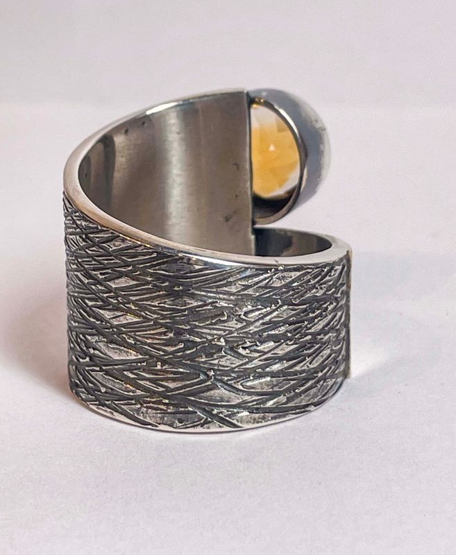 SILVER/14K OXIDIZED CITRINE WRAP RING