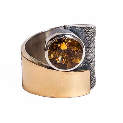 SILVER/14K OXIDIZED CITRINE WRAP RING