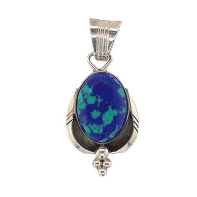 SILVER OVAL AZURITE PENDANT-NAVAJO-RB W/BEAR