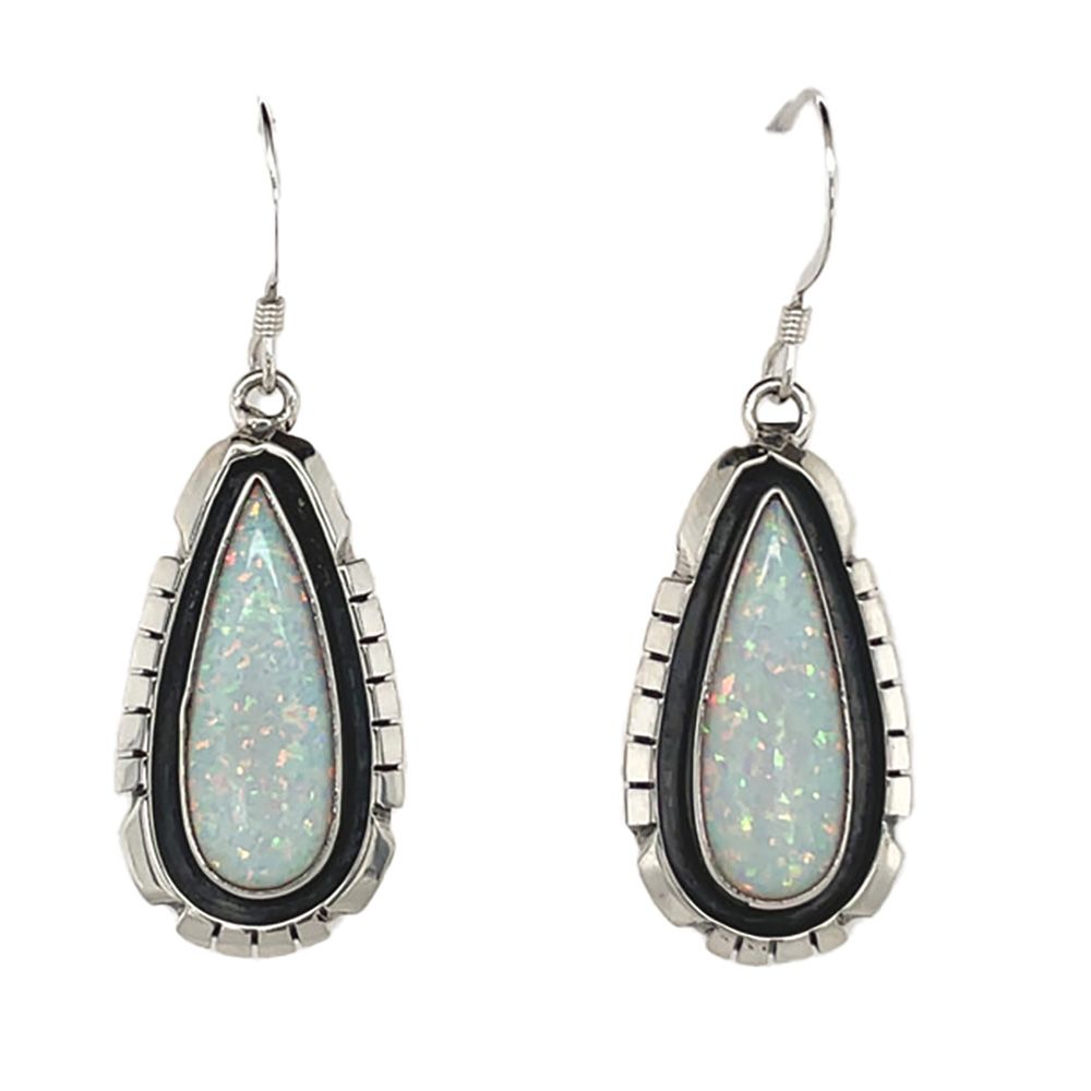 SILVER OPAL TEARDROP EARRINGS NAVAJO-AMOS BEGAY
