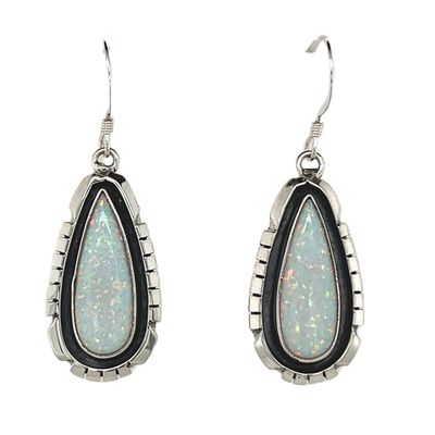 SILVER OPAL TEARDROP EARRINGS NAVAJO-AMOS BEGAY