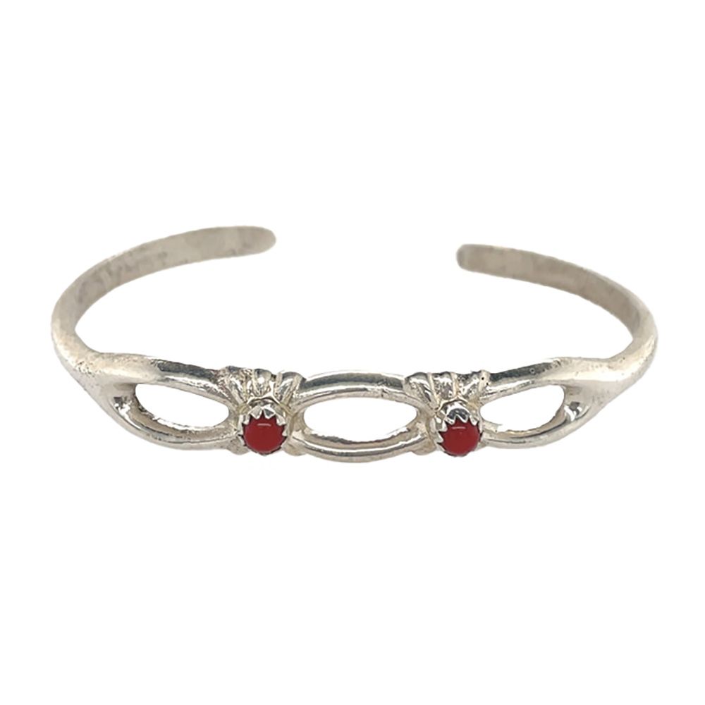 SILVER CORAL CUFF BRACELET NAVAJO - LORRAINE CHEE