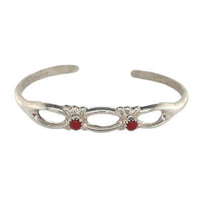 SILVER CORAL CUFF BRACELET NAVAJO - LORRAINE CHEE