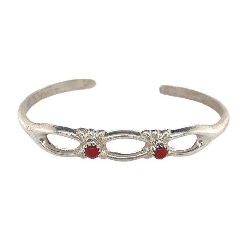 SILVER CORAL CUFF BRACELET NAVAJO - LORRAINE CHEE