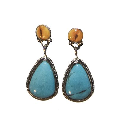 SILVER SPINY OYSTER &amp; TURQUOISE EARRINGS NAVAJO - RB