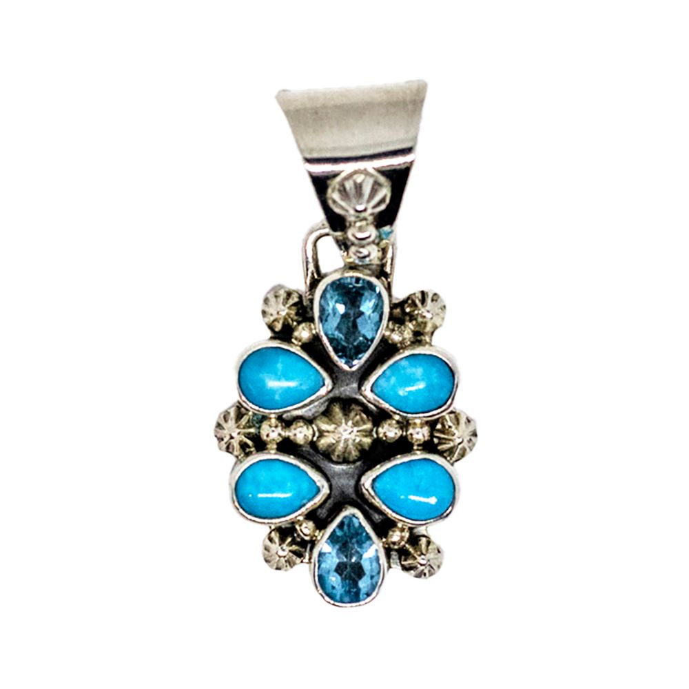SILVER TURQUOISE &amp; TOPAZ PENDANT NAVAJO - MIKE  SMITH