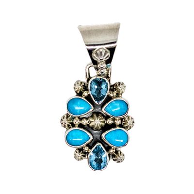 SILVER TURQUOISE &amp; TOPAZ PENDANT NAVAJO - MIKE  SMITH