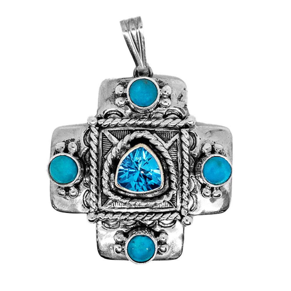 SILVER TURQUOISE &amp; TOPAZ PENDANT NAVAJO- RB