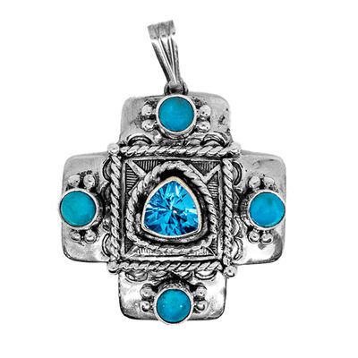 SILVER TURQUOISE &amp; TOPAZ PENDANT NAVAJO- RB