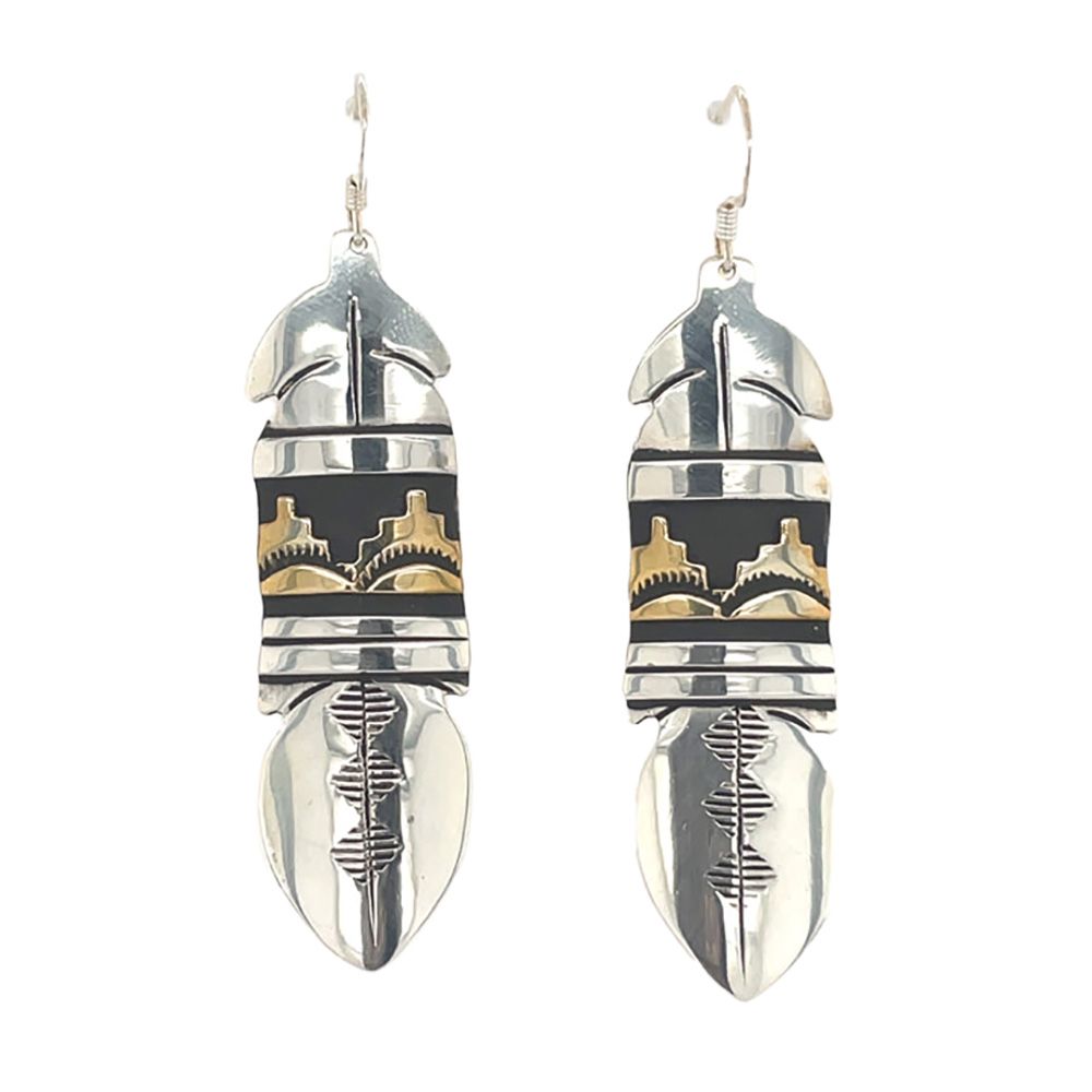 SILVER &amp; GOLD-FILLED FEATHER EARRINGS NAVAJO  - T&amp;R SINGER