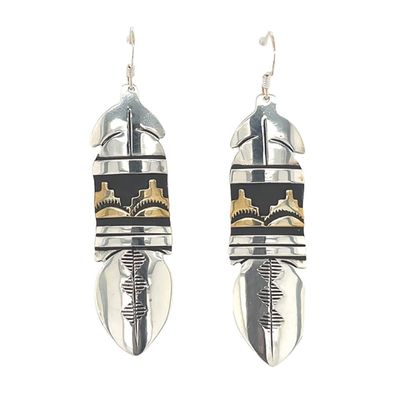 SILVER &amp; GOLD-FILLED FEATHER EARRINGS NAVAJO  - T&amp;R SINGER
